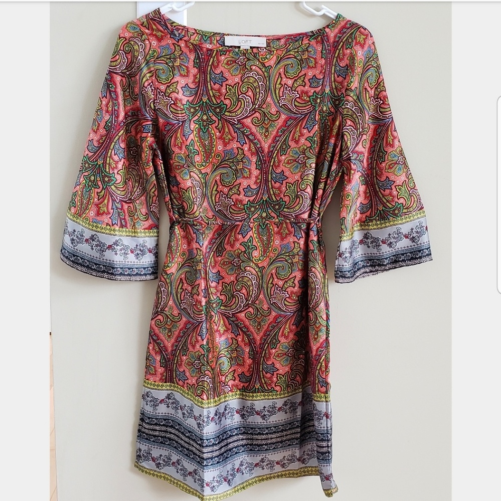 Donated/Loft Border Paisley Satin Dress NWOT